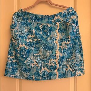 🦩Lilly Pulitzer Luxletic Palm Print Skort with Scalloped white Trim